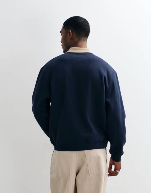 ASOS DESIGN afslappet dobbeltlaget trøje med krydset front i navy, 4 af 5