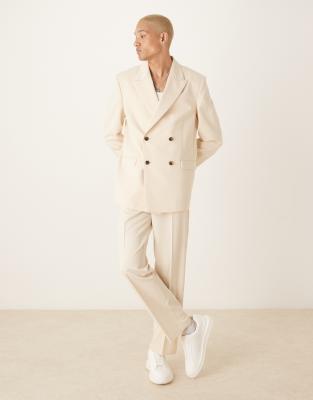 ASOS DESIGN - Afslappet, dobbeltradet og råhvidt jakkesæt i bomuld med firkantede skuldre - view 1