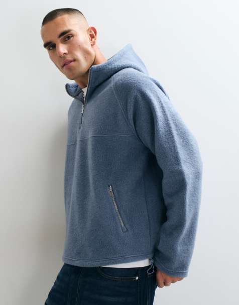 ASOS DESIGN afslappet fleece-hættetrøje med ståkrave i blå - view 1
