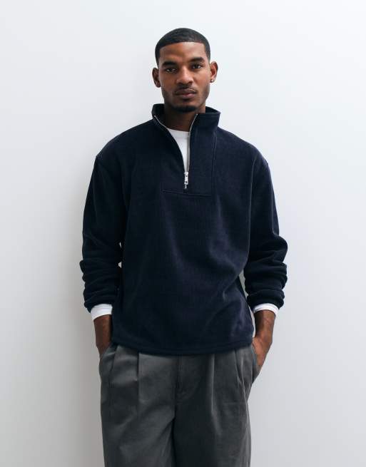 ASOS DESIGN afslappet fleece med kvart lynlås i navy, 2 af 5