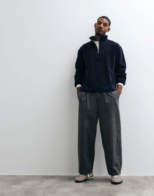 ASOS DESIGN afslappet fleece med kvart lynlås i navy, 3 af 5