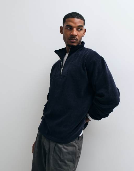 ASOS DESIGN afslappet fleece med kvart lynlås i navy, 4 af 5