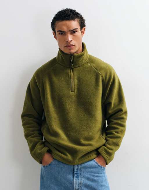 ASOS DESIGN afslappet fleece med kvart lynlås i olivengrøn, 2 af 5