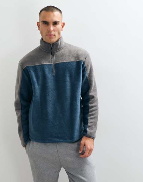 ASOS DESIGN afslappet fleece med kvartlynlås og indsatte paneler i blå - view 1