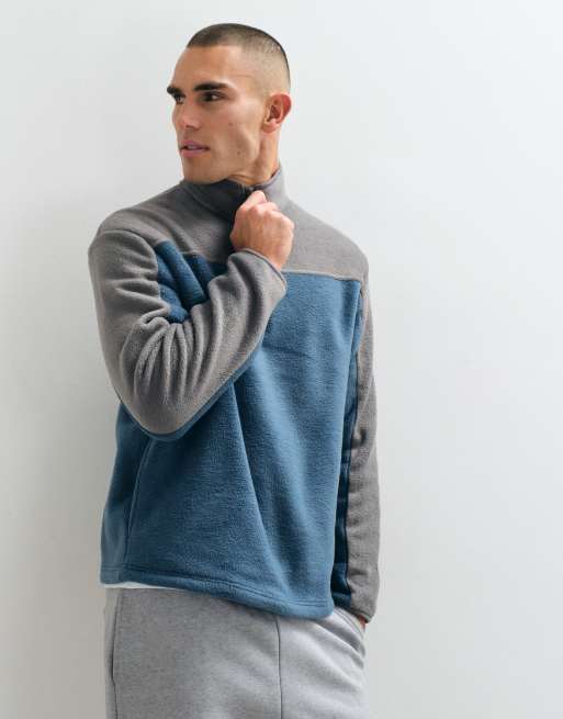 ASOS DESIGN afslappet fleece med kvartlynlås og indsatte paneler i blå, 2 af 5