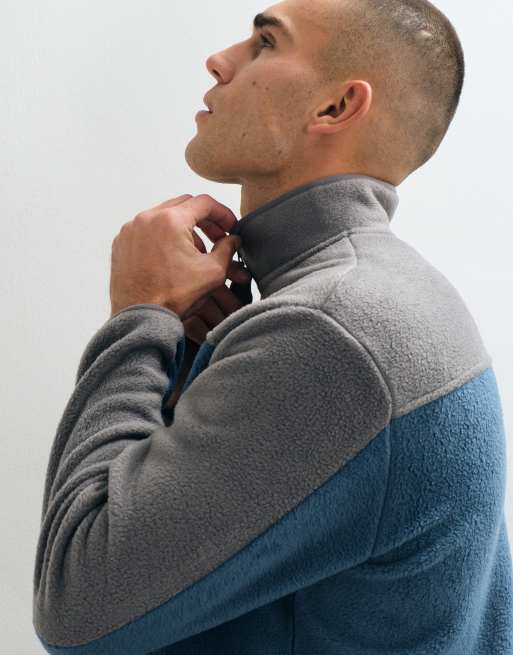 ASOS DESIGN afslappet fleece med kvartlynlås og indsatte paneler i blå, 4 af 5