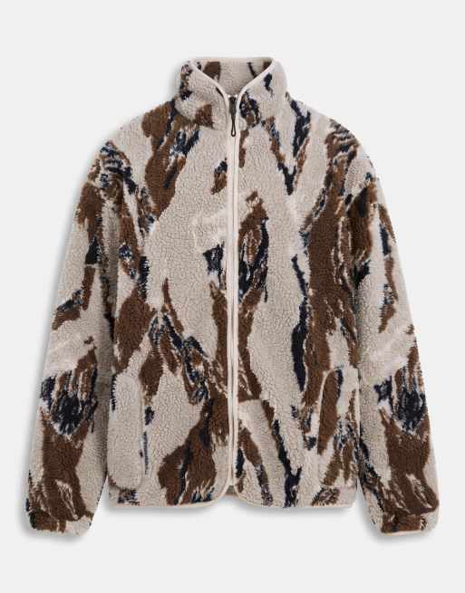 ASOS DESIGN afslappet fleece med lynlås og borg-for med camoprint i brun, 6 af 7