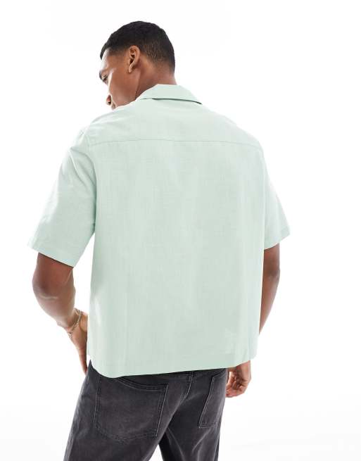 ASOS DESIGN - Afslappet grøn bomuldsskjorte med firkantet pasform og nistret tekstur, 2 af 4