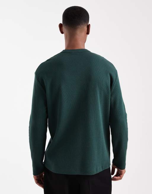 ASOS DESIGN - Afslappet grøn T-shirt med lange ærmer og vaffeltekstur , 3 af 5