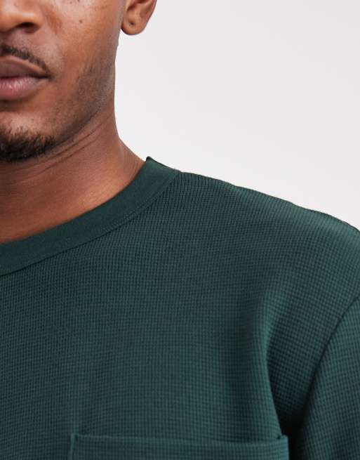 ASOS DESIGN - Afslappet grøn T-shirt med lange ærmer og vaffeltekstur , 5 af 5
