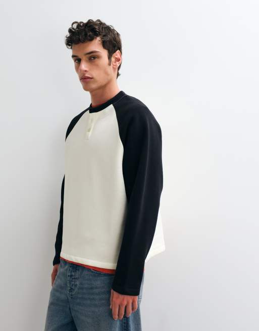 ASOS DESIGN afslappet henley med rund hals og kontrast-raglanærmer i polycotton, 3 af 5