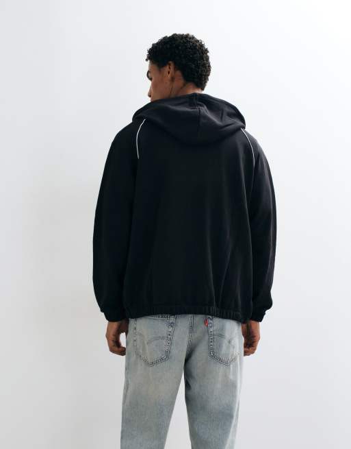 ASOS DESIGN afslappet hættetrøje med lynlås, høj krave, piping og indsnøring i sort, 5 af 5