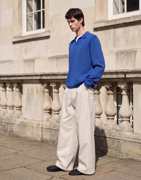 ASOS DESIGN afslappet kompakt strikket top med hakkrave i blå - view 1
