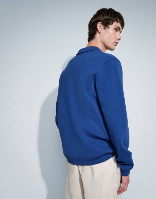 ASOS DESIGN afslappet kompakt strikket top med hakkrave i blå, 3 af 9