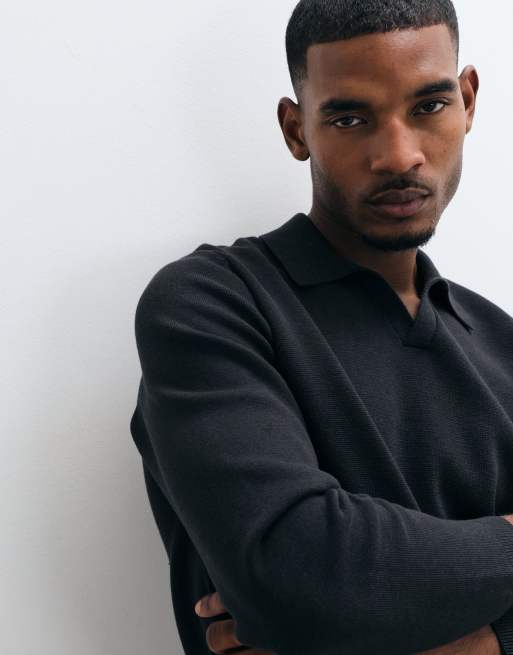 ASOS DESIGN afslappet kompakt strikket top med hakrevers i sort, 4 af 5