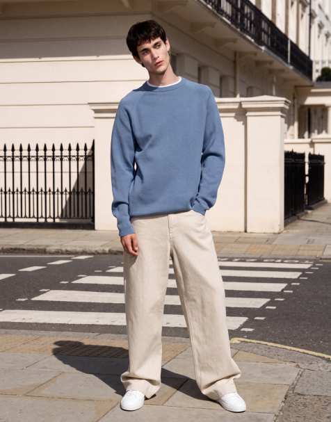 ASOS DESIGN afslappet kompakt strikket trøje i lyseblå - view 1