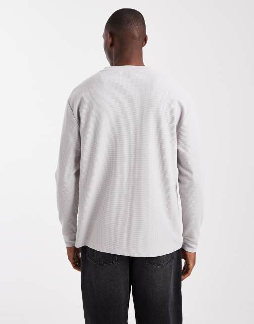 ASOS DESIGN - Afslappet, langærmet og grå T-shirt med vaffeltekstur og print, 3 af 5