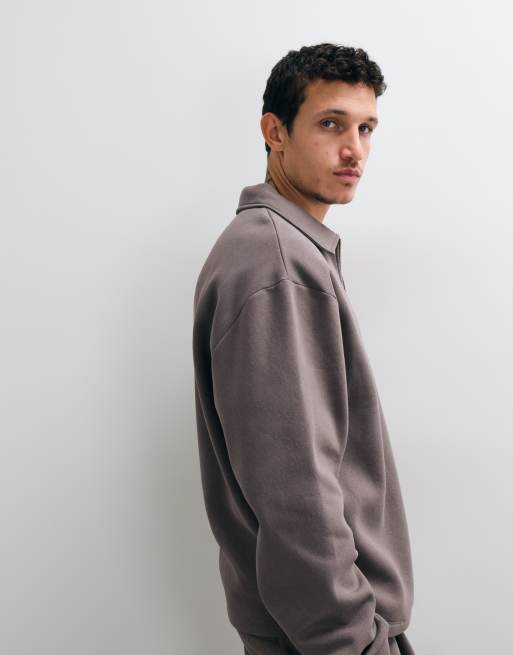 ASOS DESIGN afslappet langærmet polo i koksgrå, 2 af 5