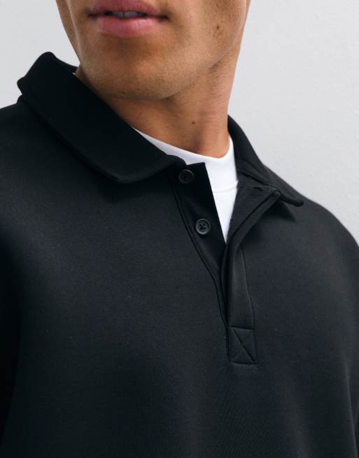 ASOS DESIGN afslappet langærmet poloskjorte i scuba-lignende stof i sort, 2 af 5