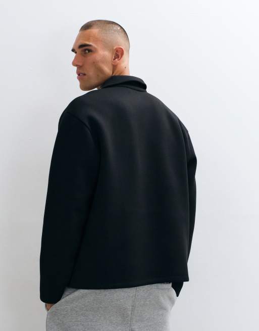 ASOS DESIGN afslappet langærmet poloskjorte i scuba-lignende stof i sort, 4 af 5
