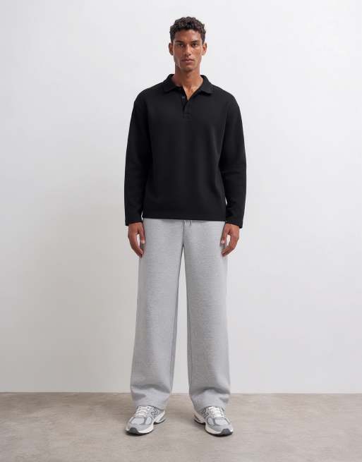 ASOS DESIGN afslappet langærmet poloskjorte i scuba-lignende stof i sort, 8 af 9