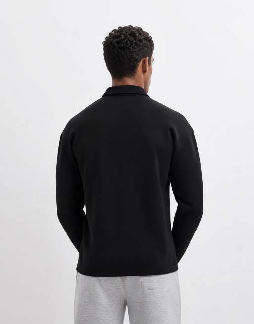 ASOS DESIGN afslappet langærmet poloskjorte i scuba-lignende stof i sort, 9 af 9