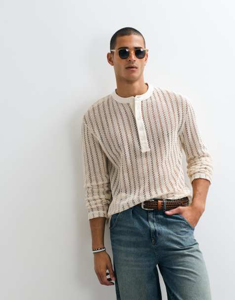 ASOS DESIGN afslappet langærmet T-shirt i beige tekstureret stof - view 1