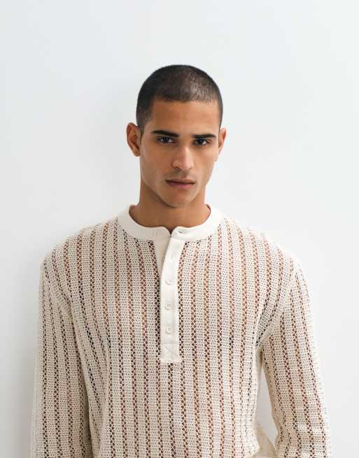 ASOS DESIGN afslappet langærmet T-shirt i beige tekstureret stof, 3 af 5