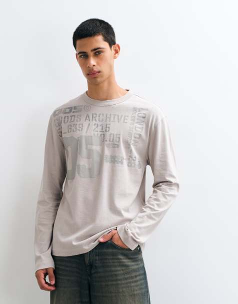 ASOS DESIGN afslappet langærmet T-shirt med tekst i grå - view 1
