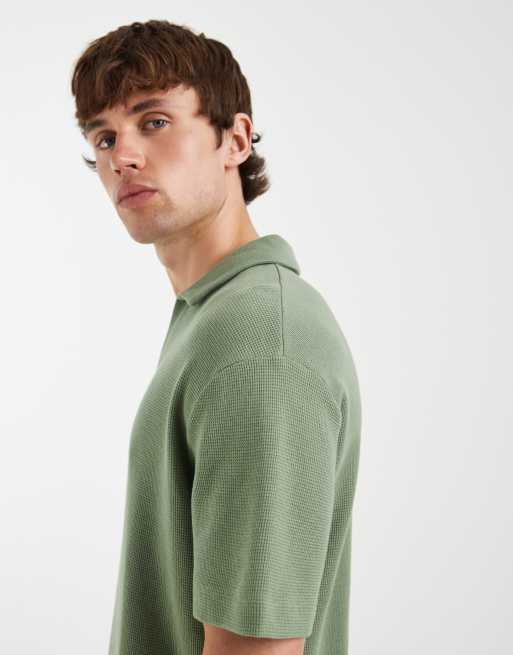 ASOS DESIGN - Afslappet lysegrøn poloskjorte med reverskrave og vaffeltekstur, 3 af 5