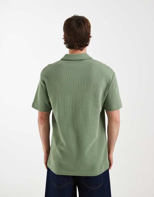 ASOS DESIGN - Afslappet lysegrøn poloskjorte med reverskrave og vaffeltekstur, 4 af 5