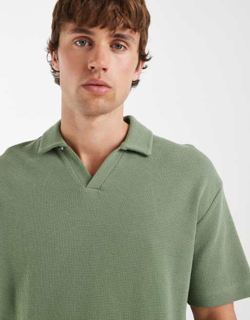 ASOS DESIGN - Afslappet lysegrøn poloskjorte med reverskrave og vaffeltekstur, 5 af 5
