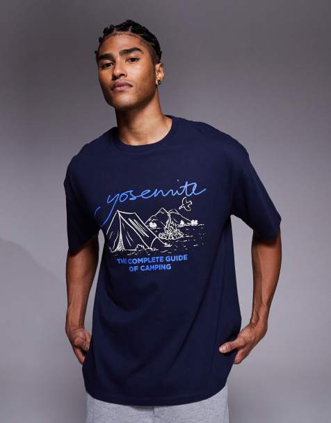 ASOS DESIGN - Afslappet marineblå T-shirt med naturskøn grafik - view 1