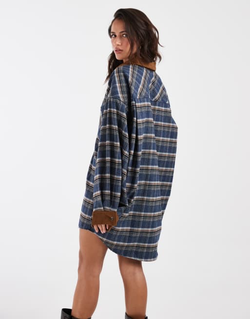 ASOS DESIGN afslappet miniskjortekjole med kontrastkant i snøre i navy tern, 3 af 4