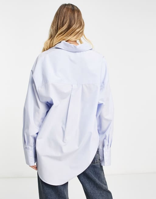 ASOS DESIGN - Afslappet og blå dad-skjorte med længere kant bagpå, 2 af 4