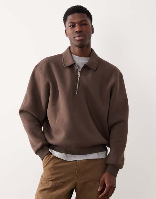 ASOS DESIGN - Afslappet og brun sweatshirt med firkantet pasform og krave