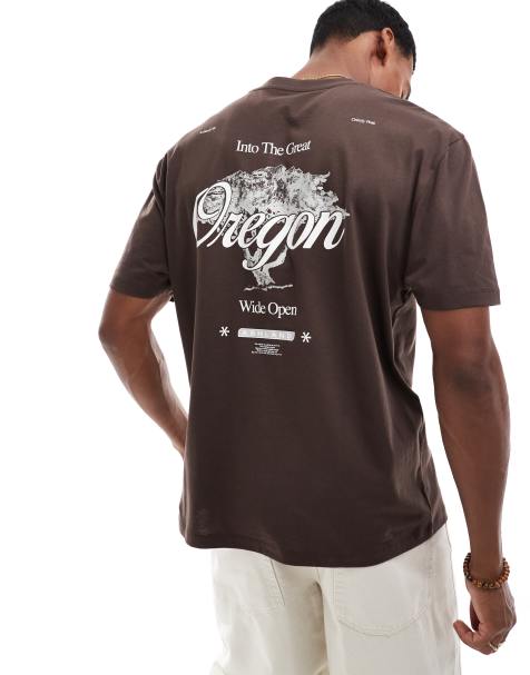 ASOS DESIGN - Afslappet og brun T-shirt med byprint på ryggen - view 1