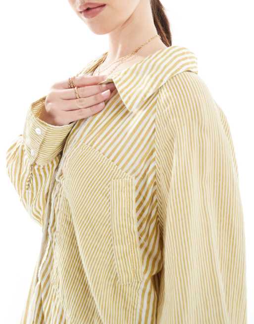 ASOS DESIGN - Afslappet og forvasket limegrøn mini-skjortekjole med splejset stribedesign, 3 af 4