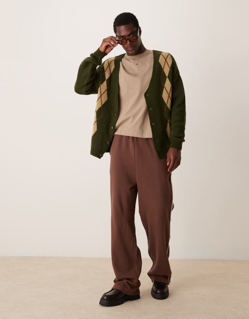 ASOS DESIGN - Afslappet og kakifarvet cardigan i blød strik med argyle-mønster, 2 af 4