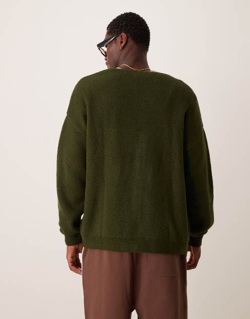 ASOS DESIGN - Afslappet og kakifarvet cardigan i blød strik med argyle-mønster, 4 af 4