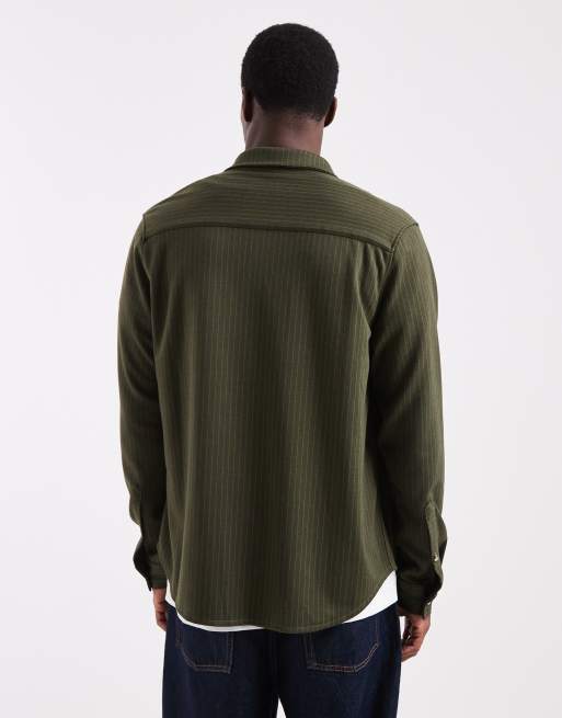 ASOS DESIGN - Afslappet og kakifarvet skjorte med brystbroderi og striber, 3 af 5