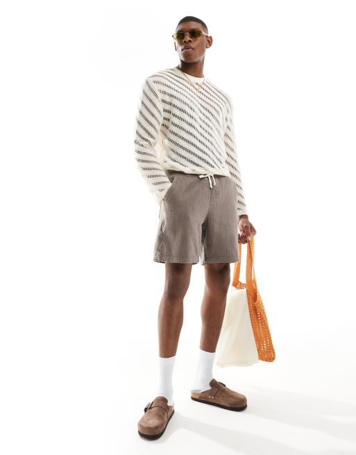 ASOS DESIGN - Afslappet og langærmet T-shirt i åbent og diagonalt mønster