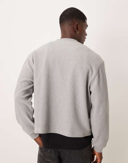 ASOS DESIGN - Afslappet og ribstrikket gråmeleret sweatshirt med firkantet pasform, 3 af 5