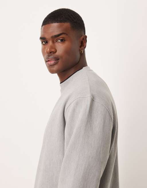 ASOS DESIGN - Afslappet og ribstrikket gråmeleret sweatshirt med firkantet pasform, 4 af 5