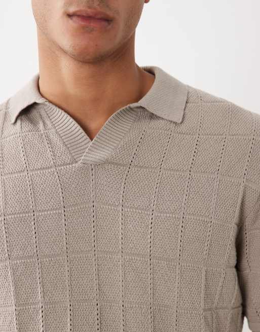 ASOS DESIGN - Afslappet og strikket lysegrøn poloskjorte med tern og halshak, 3 af 5