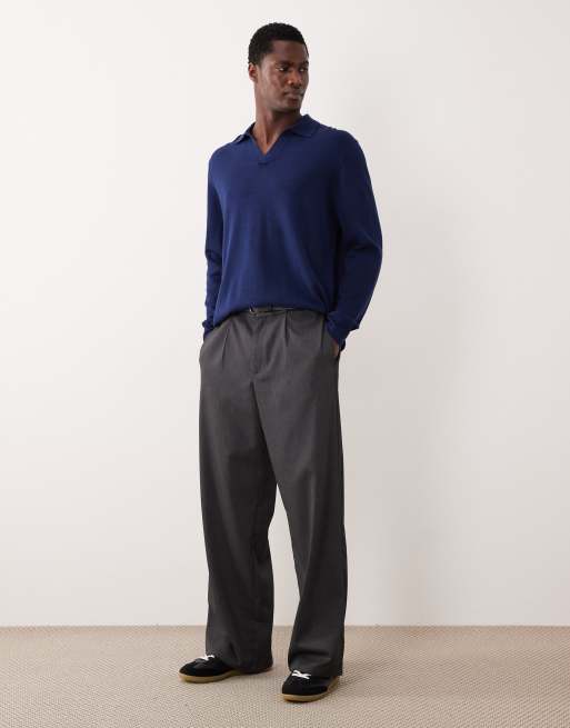 ASOS DESIGN - Afslappet og strikket marineblå poloskjorte med halshak, 2 af 5