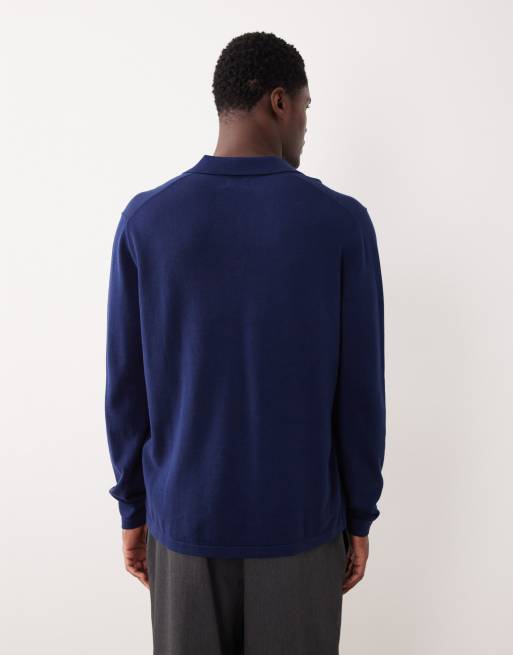 ASOS DESIGN - Afslappet og strikket marineblå poloskjorte med halshak, 3 af 5