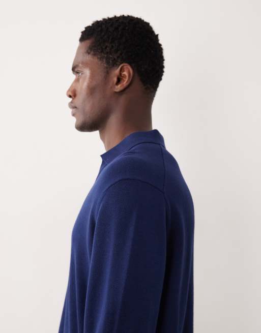 ASOS DESIGN - Afslappet og strikket marineblå poloskjorte med halshak, 4 af 5