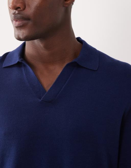 ASOS DESIGN - Afslappet og strikket marineblå poloskjorte med halshak, 5 af 5