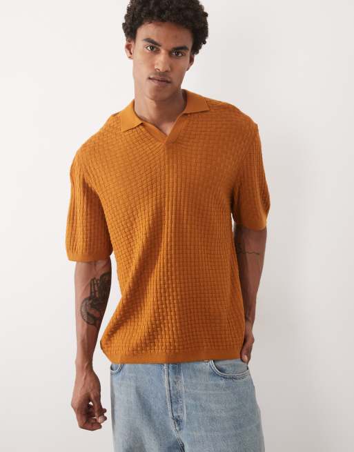 ASOS DESIGN - Afslappet og strikket orange poloskjorte med tekstur og halshak, 2 af 5